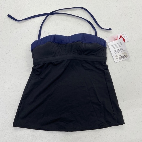 ATHLETA Black Navy Textural Bandeau Tankini Swim - Picture 3 of 5